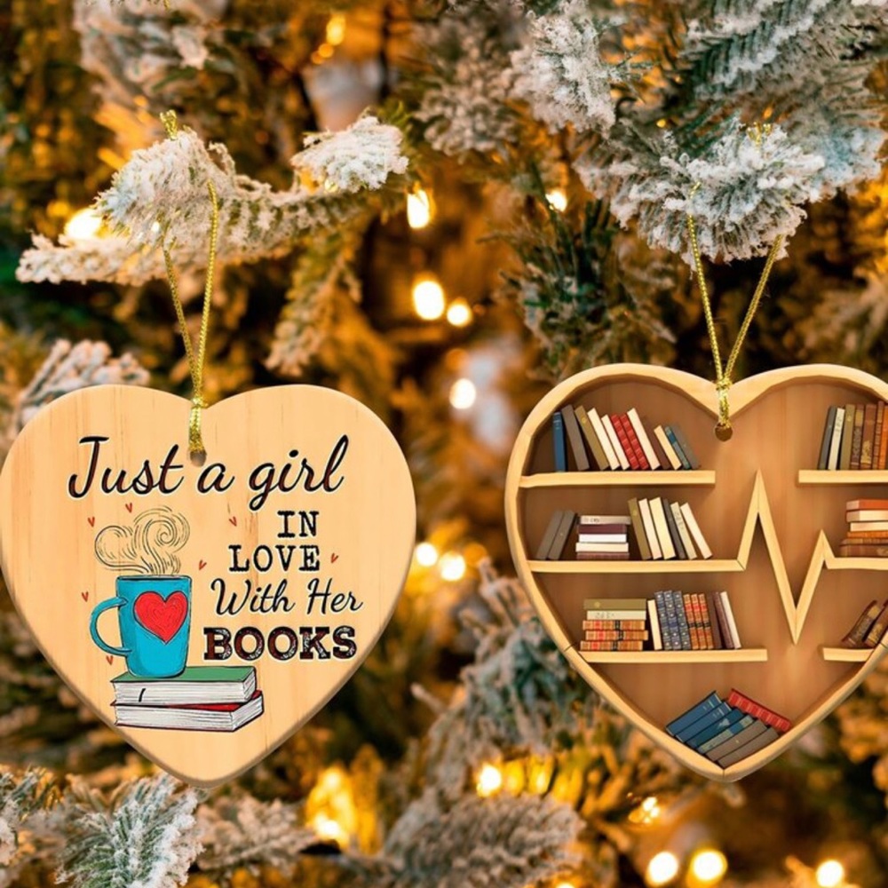 Heart Shaped Book Shelf Ornament Just a Girl in Love with her Books